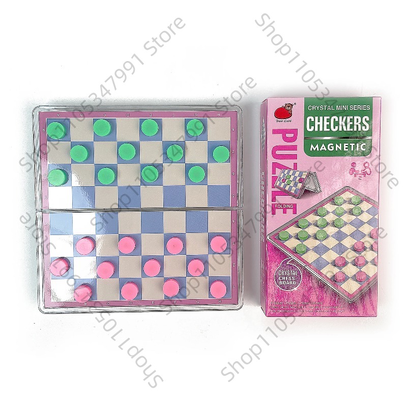 Party Games Console - Foldable Magnetic Crystal Checkers Board Game