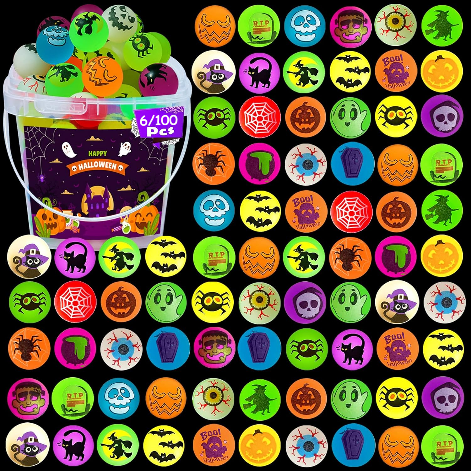 Party Games Easter - 6/100PCS Halloween Bouncy Balls Glow in